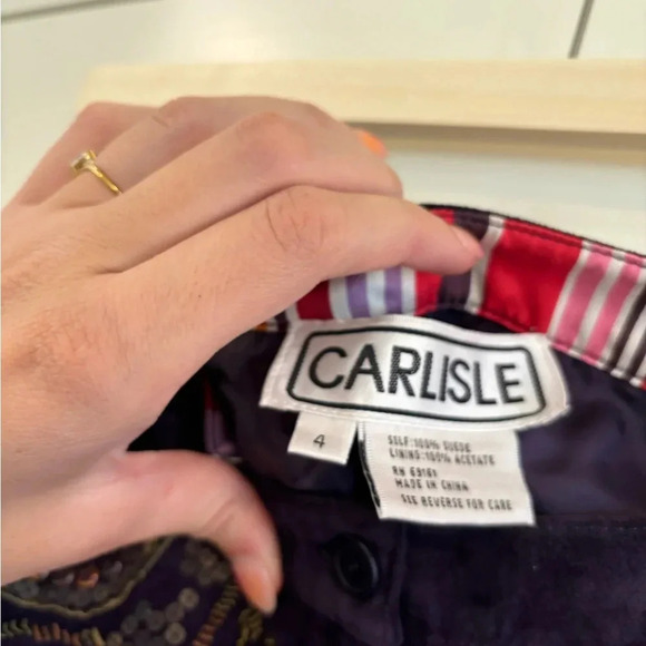 Carlisle Purple Embroidered Suede Pants - Picture 2 of 4